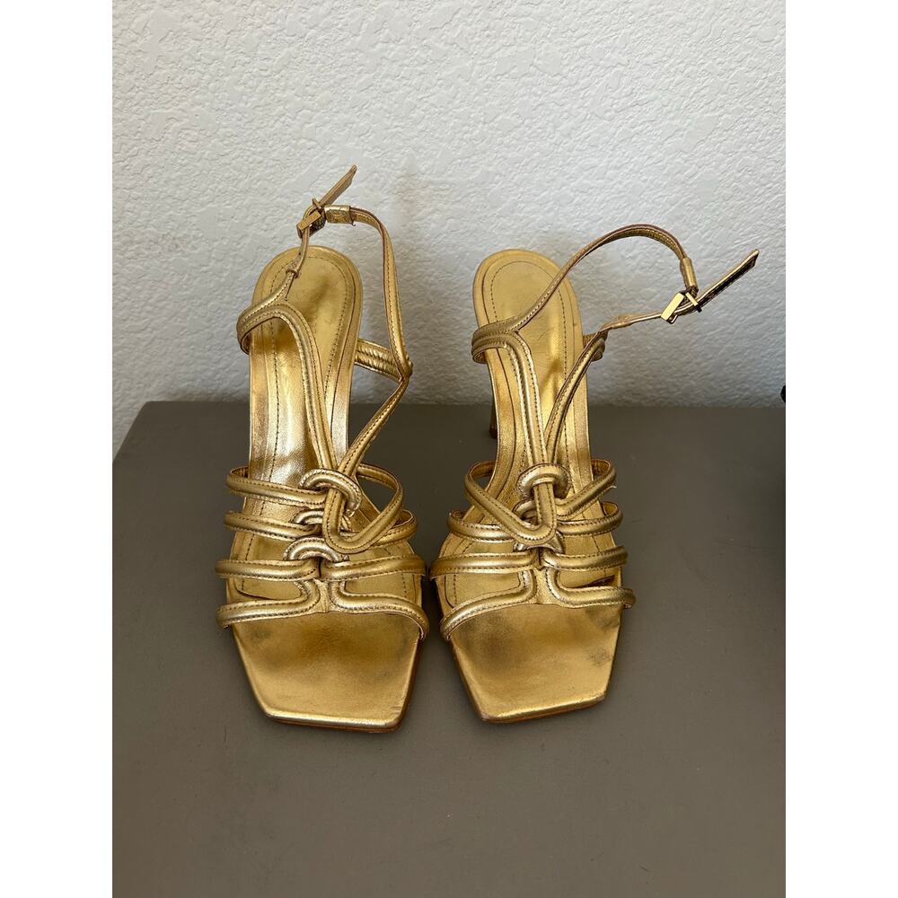 Schutz Octavia Gold Leather Caged Sandals - 6.5 - Picture 2 of 6